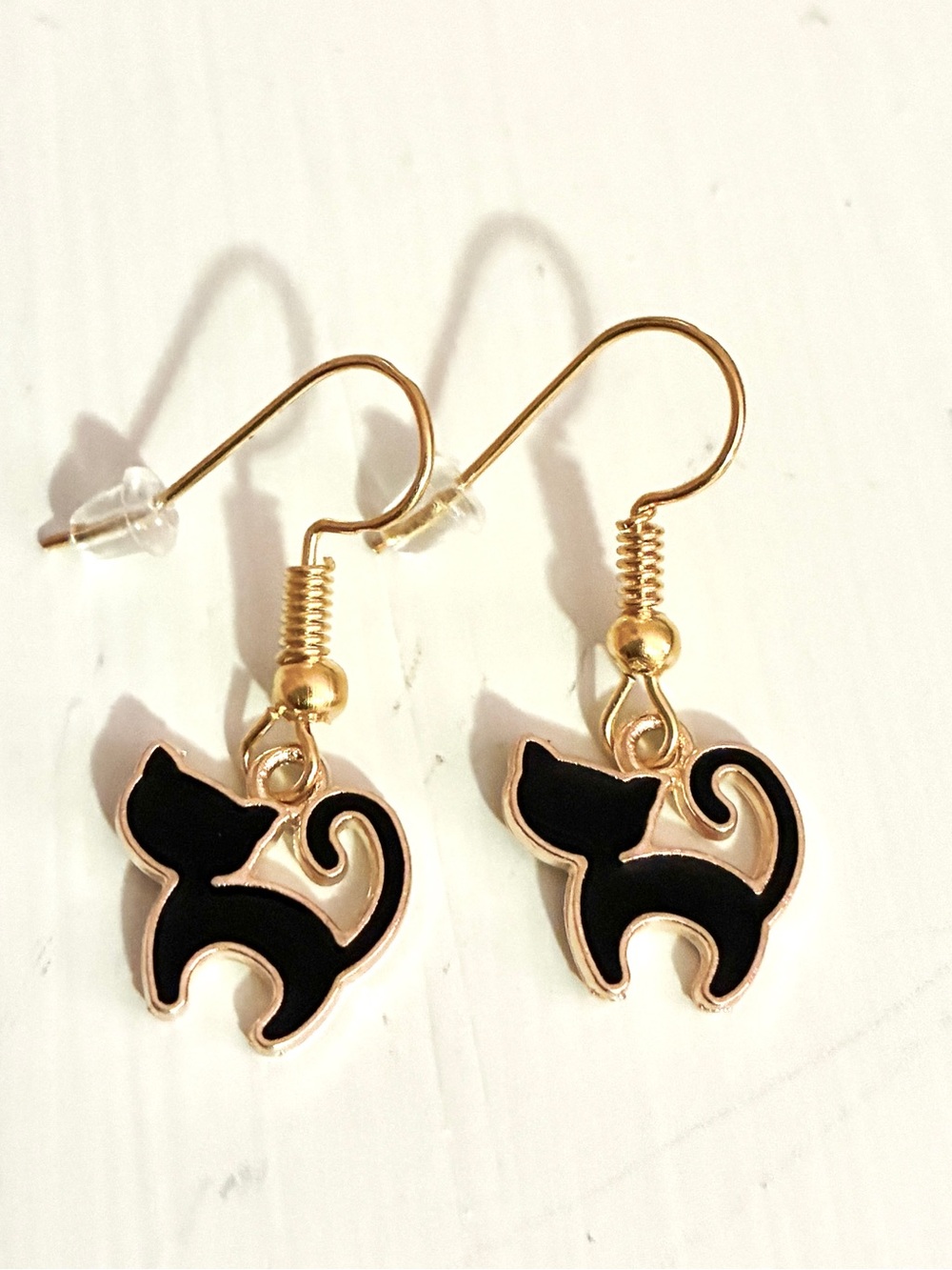Black Cat & Gold 🐈‍⬛Earrings Cute Cat Silhouette Dangle NEW